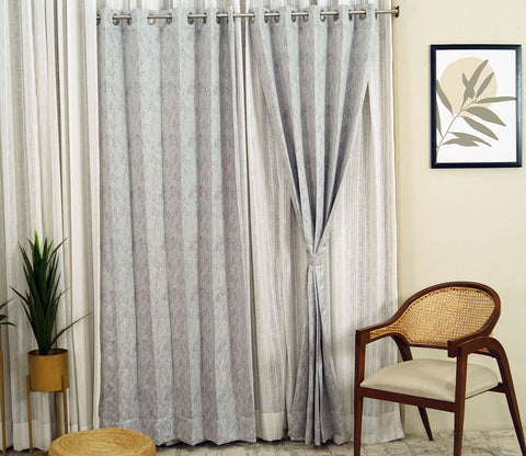 Spiral Patterned 1 Piece Blackout Curtain (Grey, 7 Feet)