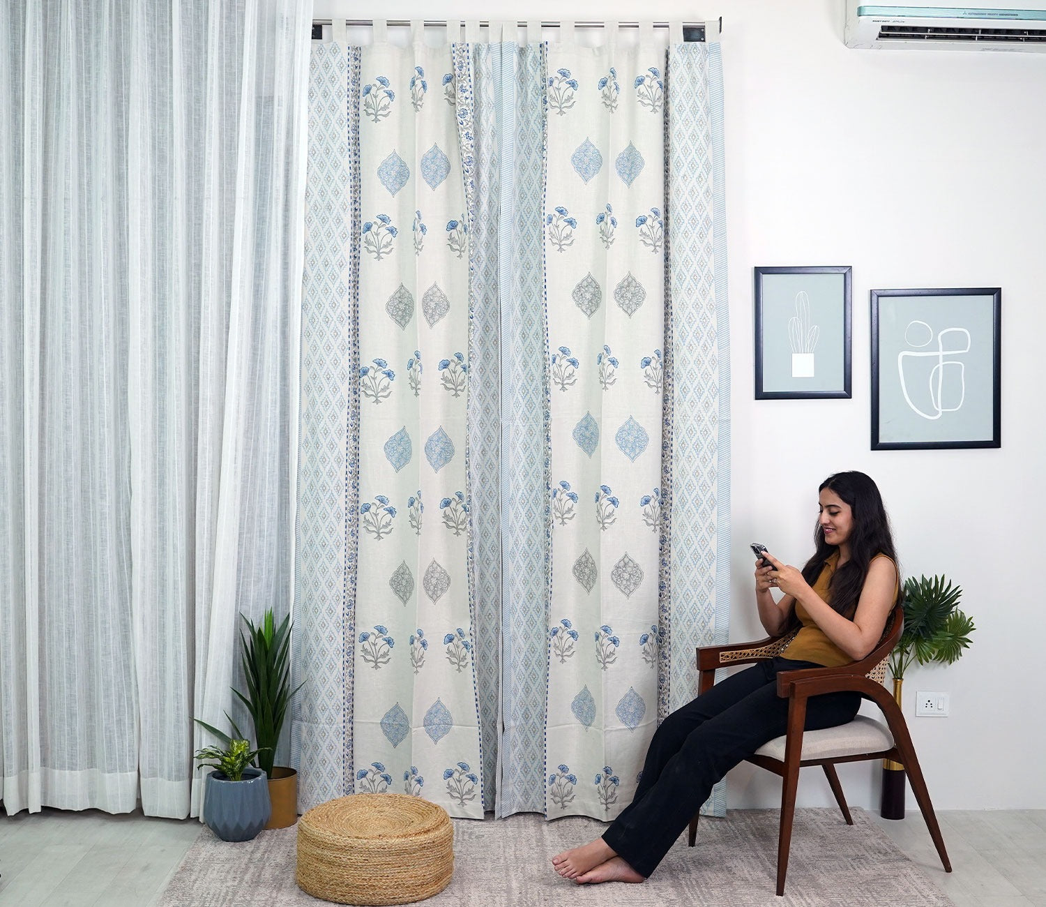 Bloom Jaal Butah 1 Piece Long Door Curtain (Beige, 9 Feet)
