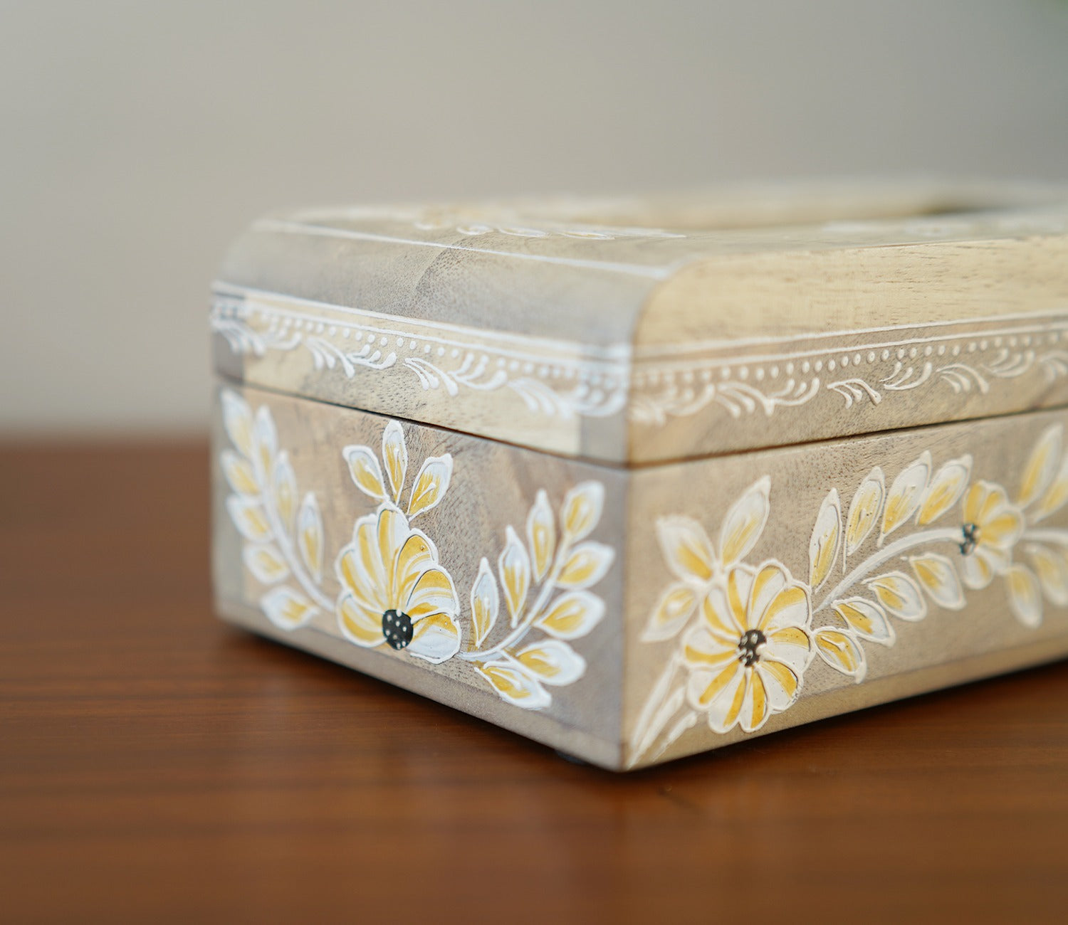Adiva Floral Hand Painted Wooden Tissue Holder Box