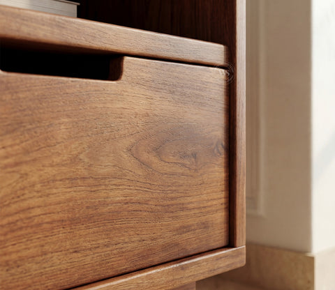 Eka Premium Mango Wood TV Unit with Natural Cane Detailing - Bohemian Contemporary Design (Teak Finish)