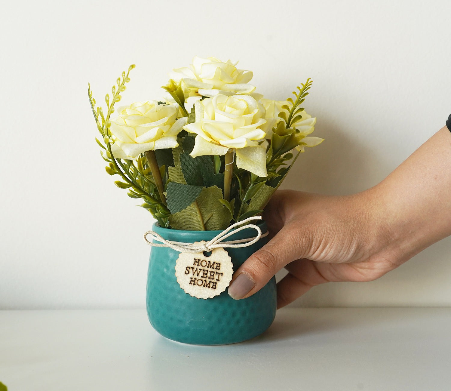 Artificial Flower With Ceramic Pot (Green)