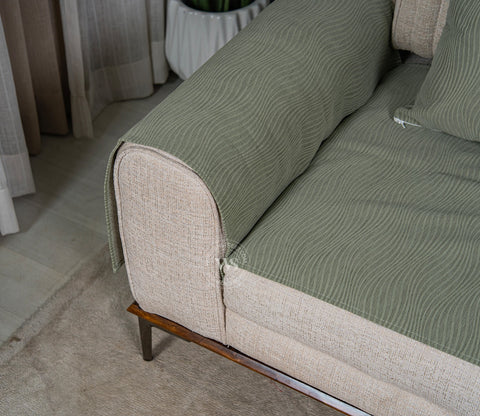 Thread Twist Green Lining Pattern 3 Seater Sofa Cover - Set of 8