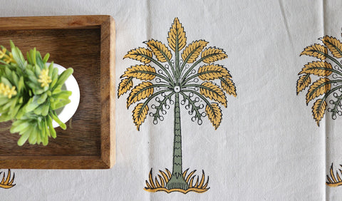 Vivid Garden Yellow and White Hand Block Print Table Runner - 16 x 50