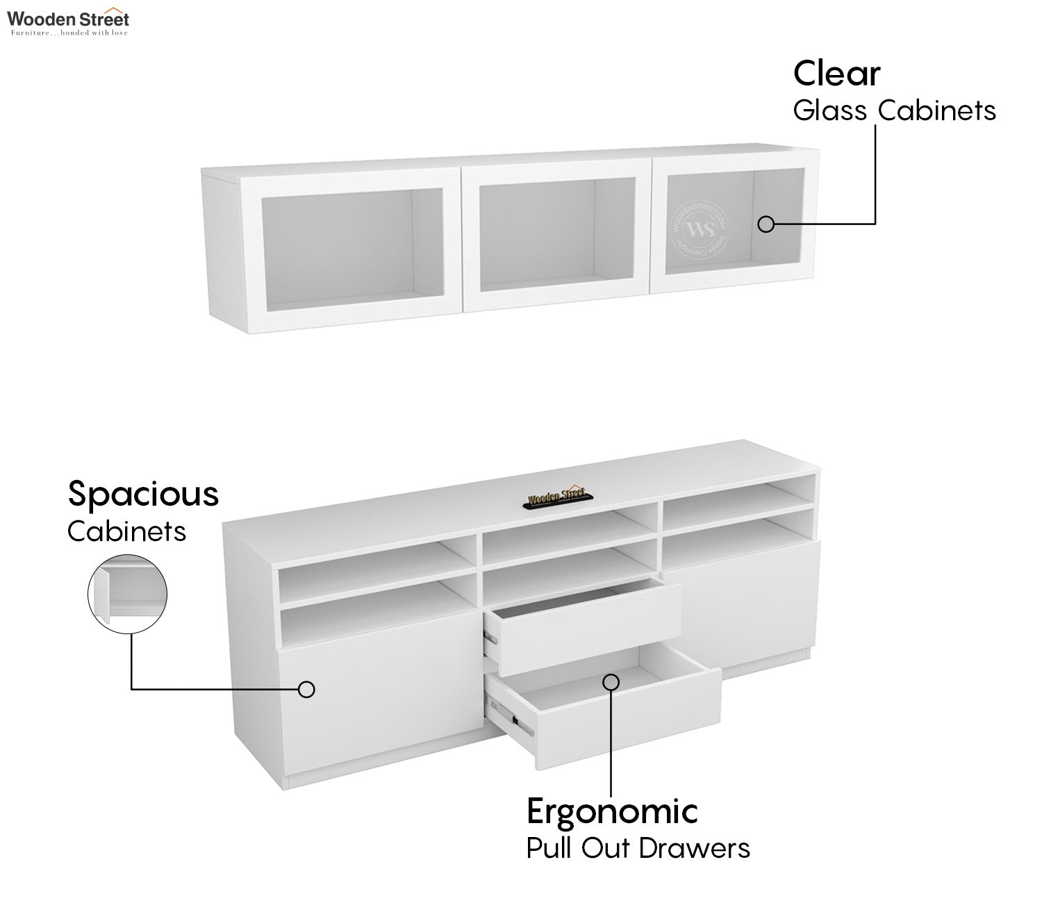 Delfino Engineered Wood Modular TV Unit With Ample Storage | TV Media Console Suitable For Up To 65 Inch TV (White Finish)