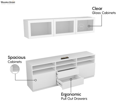 Delfino Engineered Wood Modular TV Unit With Ample Storage | TV Media Console Suitable For Up To 65 Inch TV (White Finish)