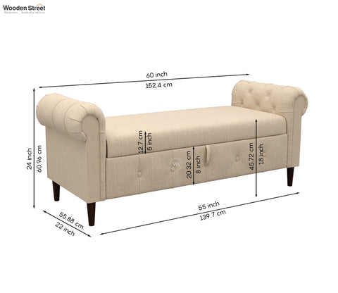 Velo Cushioned Hand Carved Sofa Bench With Hidden Storage (Jade Ivory)