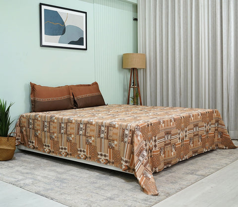 Killim Classic Printed King Size Bedsheet (Brown)