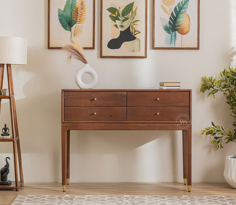 Kaushal Mango Wood Console Table with Drawer Storage (Teak Finish)