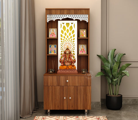 Vidyut Engineered Wood Home Temple With Inbuilt LED Light System (Exotic Teak)