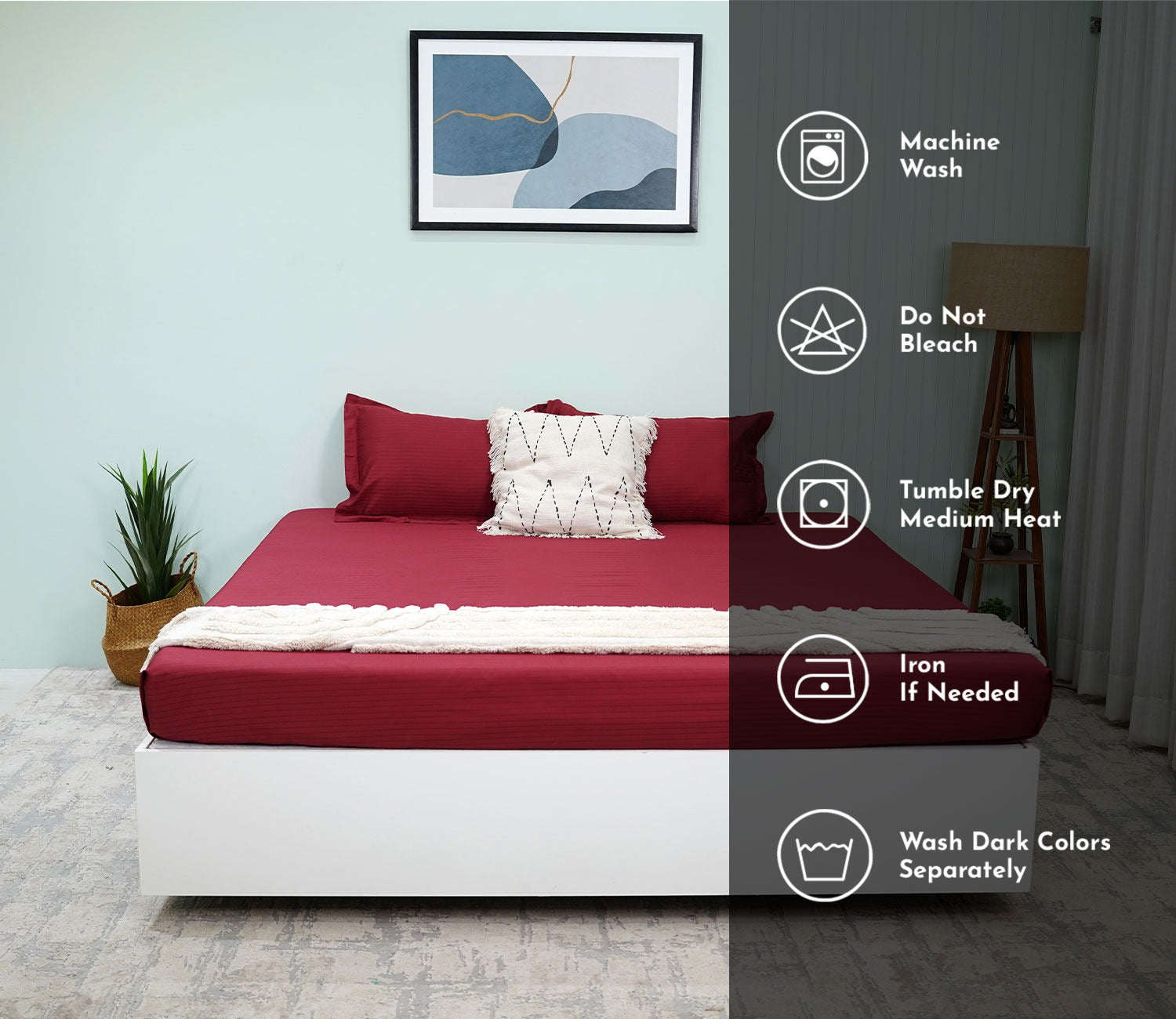 Ruby Classic Stripe King Size Bedsheet (Maroon)