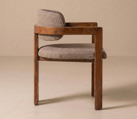 Kaaya Sheesham Wood Arm Chair with Premium Upholstery (Sand Brown)