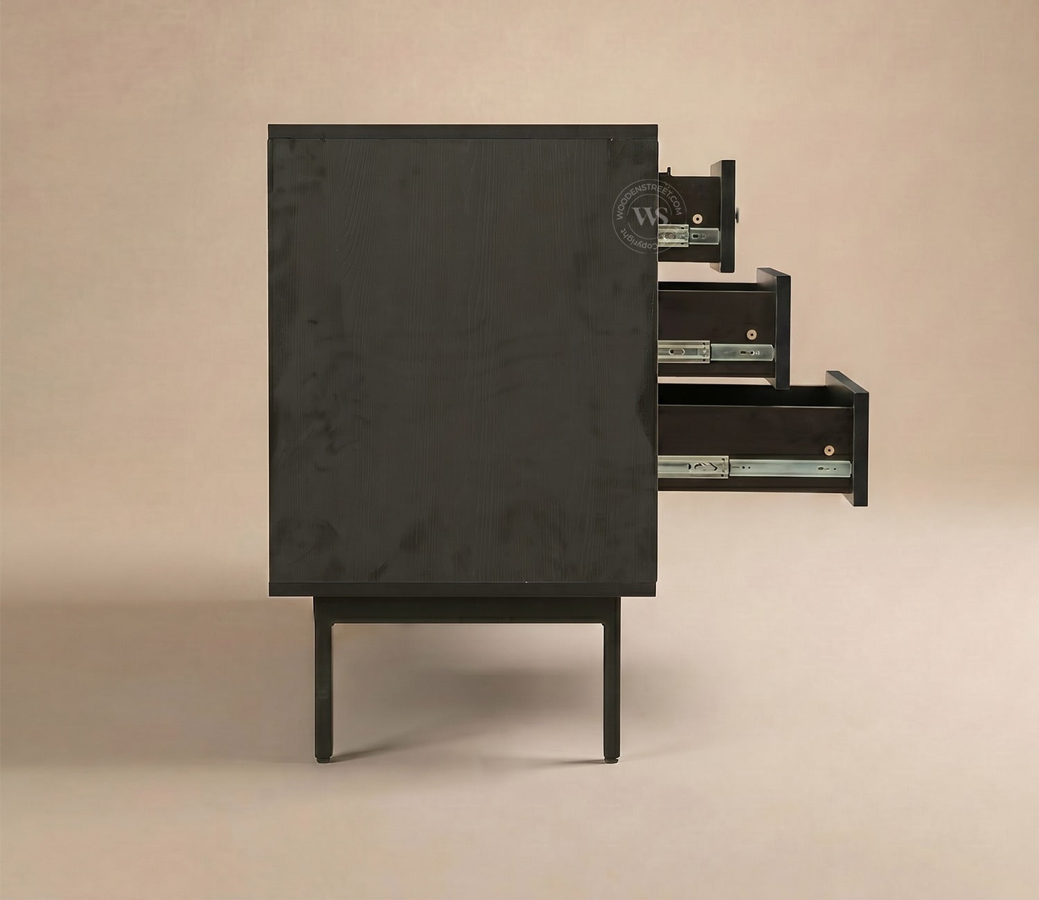 Marbay Modern Black Sideboard & Cabinet with Textured Front & Metal Base (Engineered Wood, Marble Pattern)