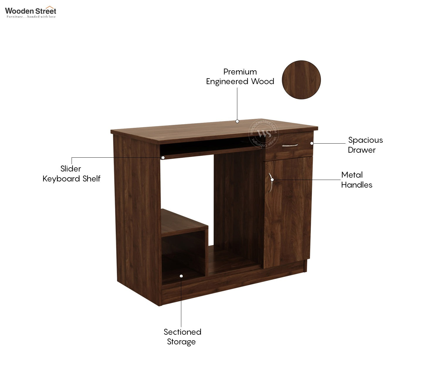 Scholar Engineered Wood Study Table With Sectioned and Sliding Storage (Columbian Walnut Finish)