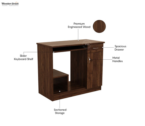 Scholar Engineered Wood Study Table With Sectioned and Sliding Storage (Columbian Walnut Finish)