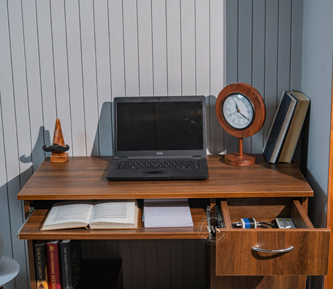 Scholar Engineered Wood Study Table With Sectioned and Sliding Storage (Columbian Walnut Finish)