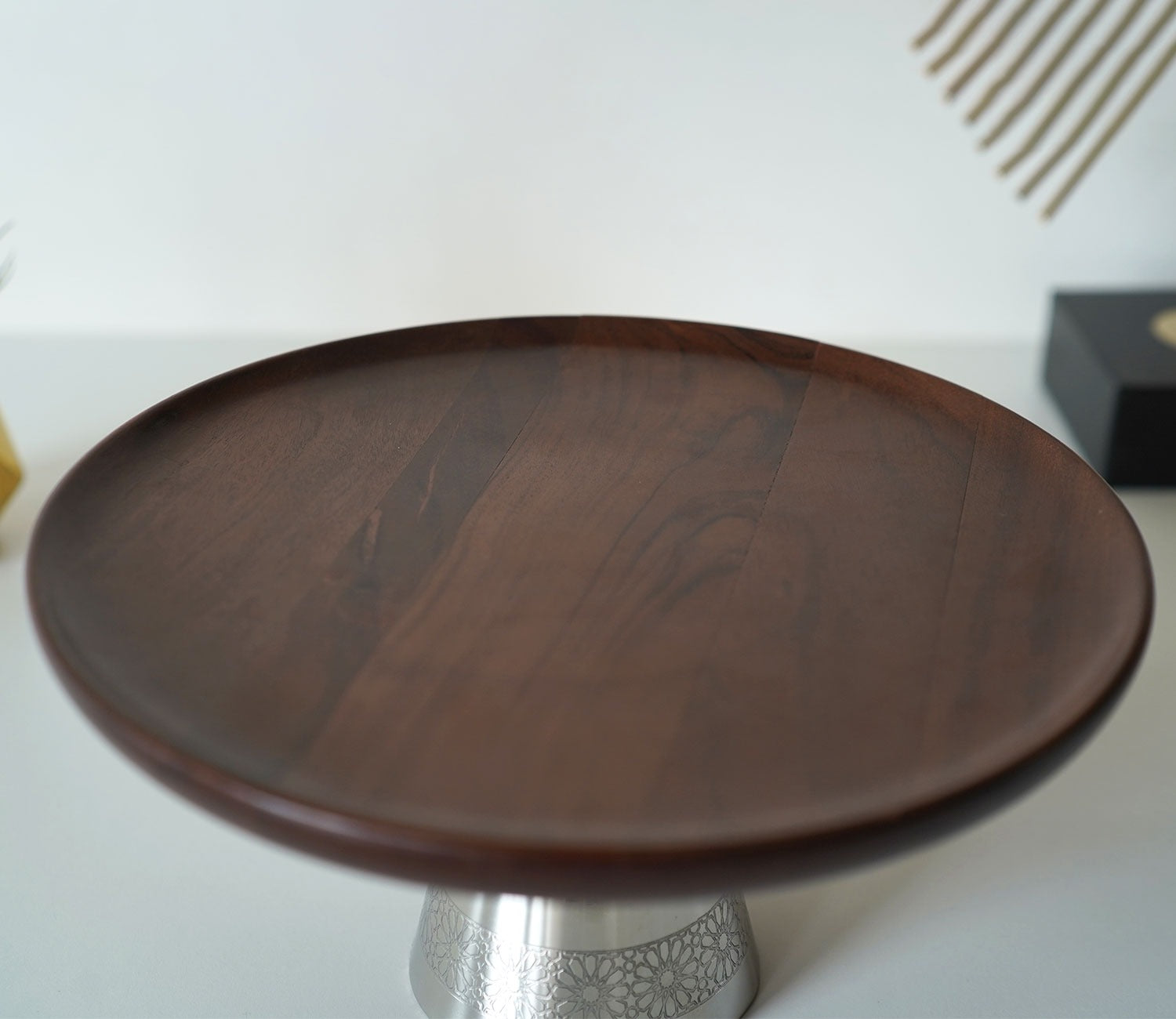 Ranier Wooden Serving Plate with Metal Base