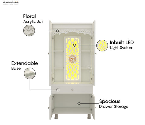 Atharv Engineered Wood Home Temple With Inbuilt LED Light System (White Finish)