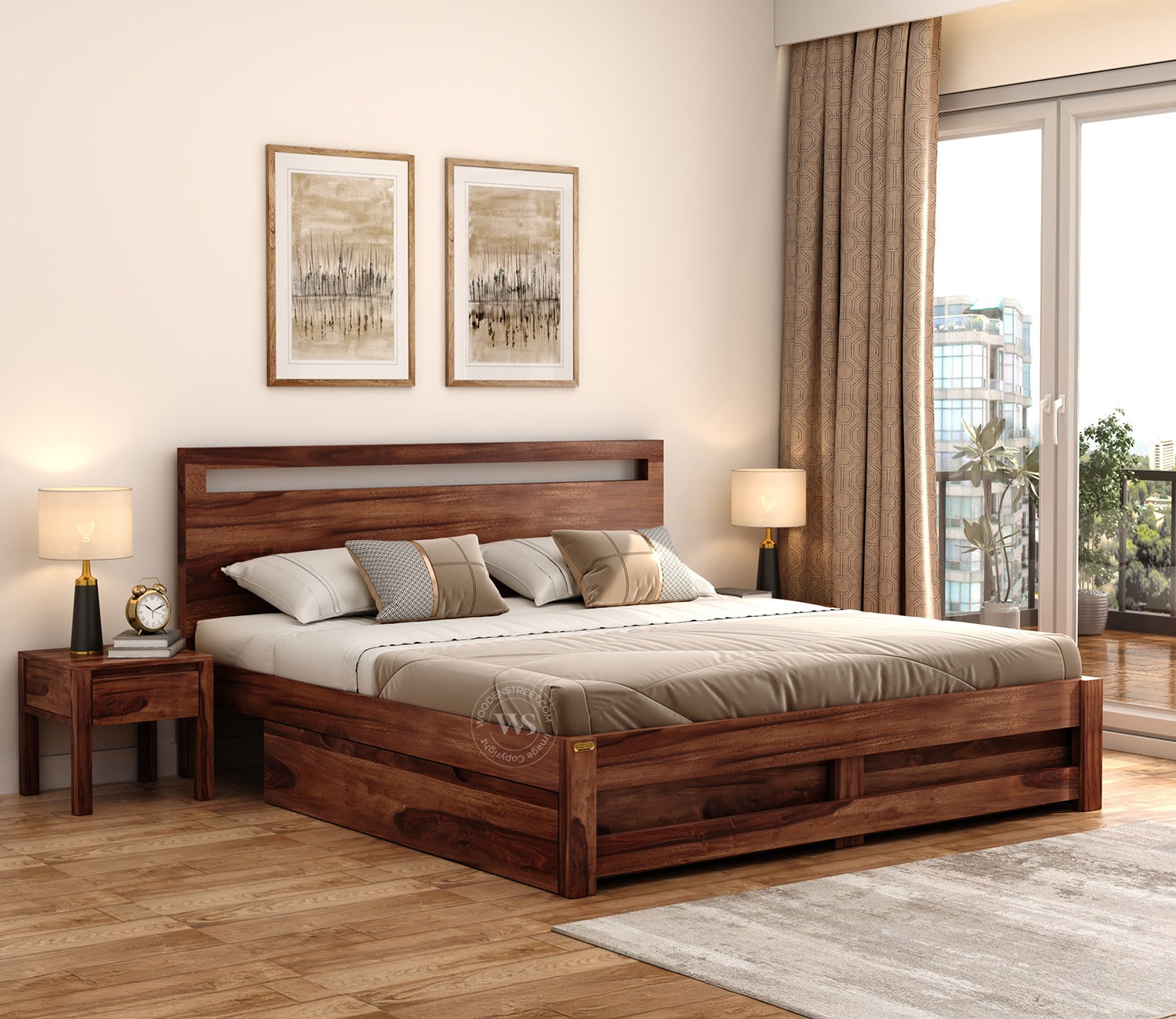 Bacon Bed With Storage (Queen Size, Honey Finish)
