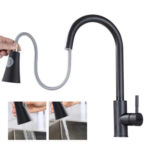 Trueliving Luxuries  Kara Pull-out Single Lever Table Mount Sink Mixer Faucet with Dual Flow (Matte Black) 304-Grade SS20 Inches