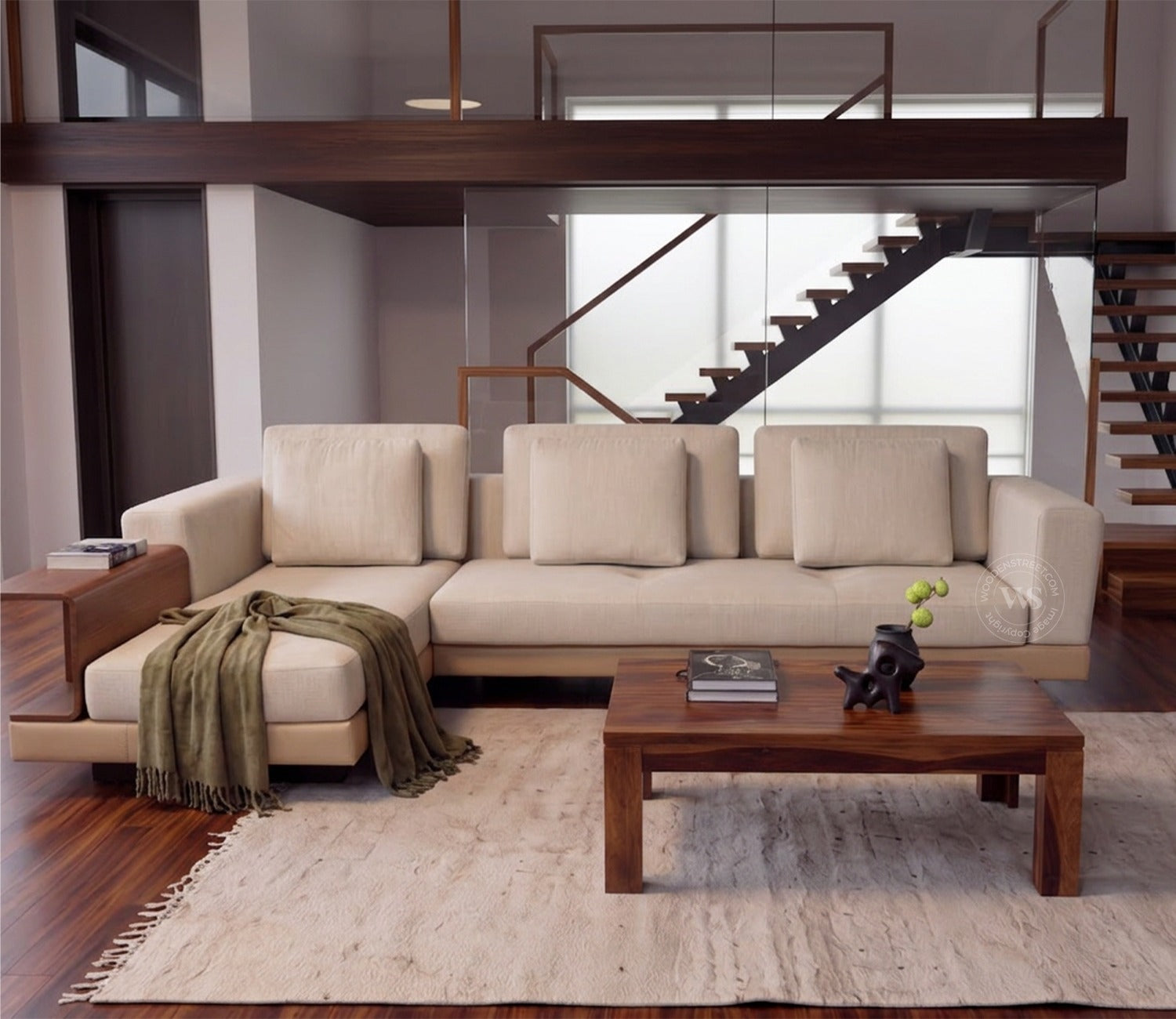 Matrix L-Shape Left Align 5 Seater Premium Sectional Fabric Sofa (Cottage Ivory)