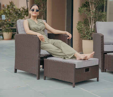 Vivica Premium Wicker 1 Seater Outdoor Chair with Ottoman (Beige)