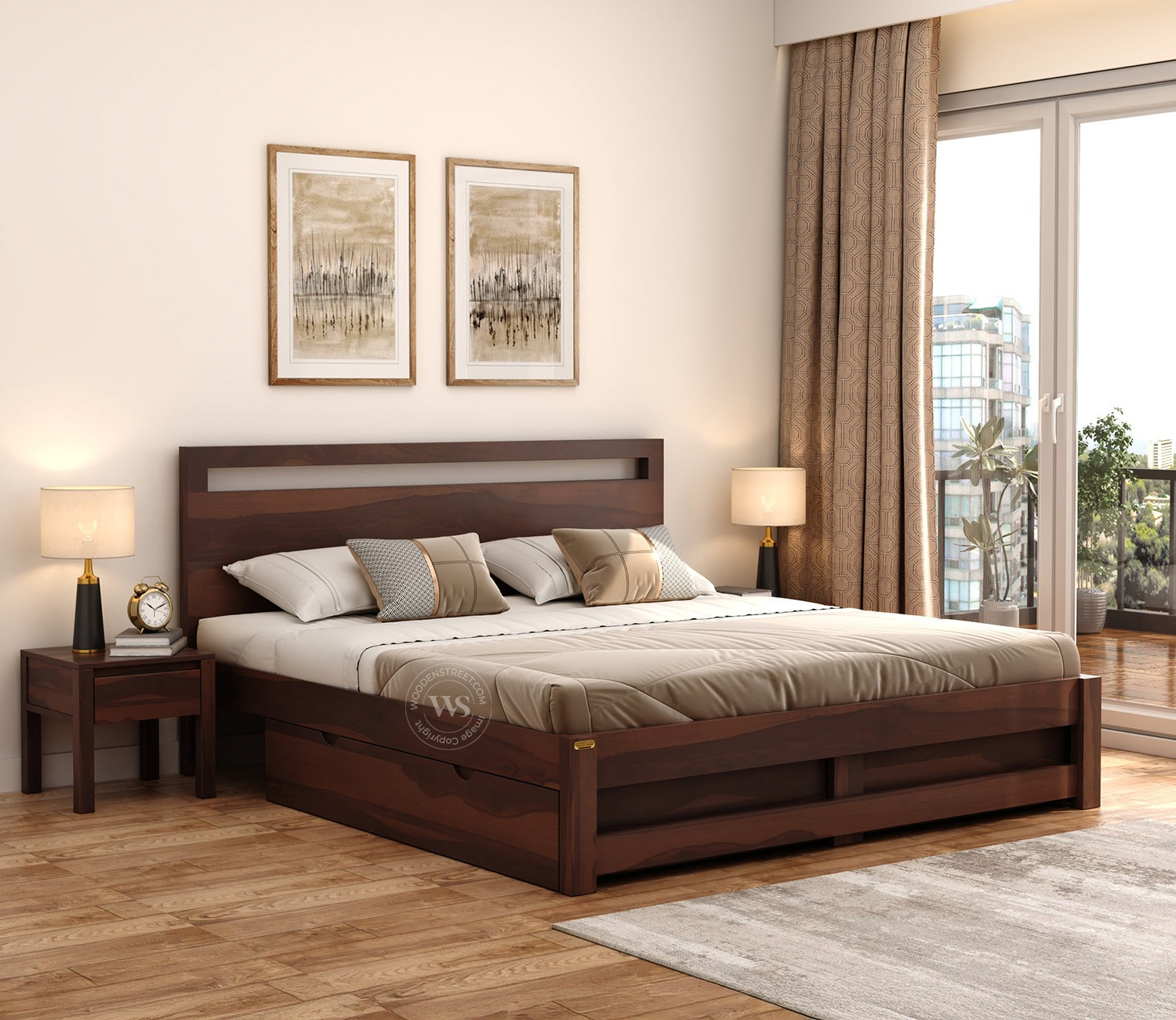 Bacon Bed With Storage (King Size, Walnut Finish)