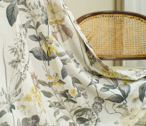 Leafy Floral Print Light-Filtering Door Curtains Set of 2 (Grey, 7 Feet)
