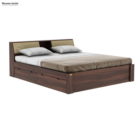 Walken Sheesham Wood Bed with Full Drawer Storage (Queen Size, Walnut Finish)