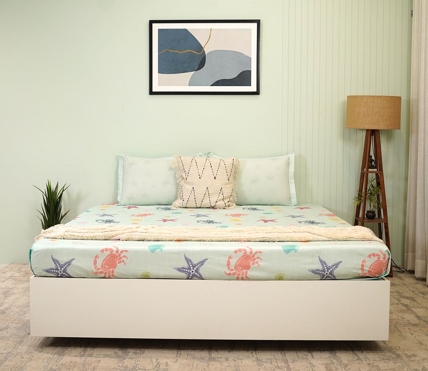 Star And Octopus Flat Cotton Kids Bed Sheet King Size with 2 Pillow Covers