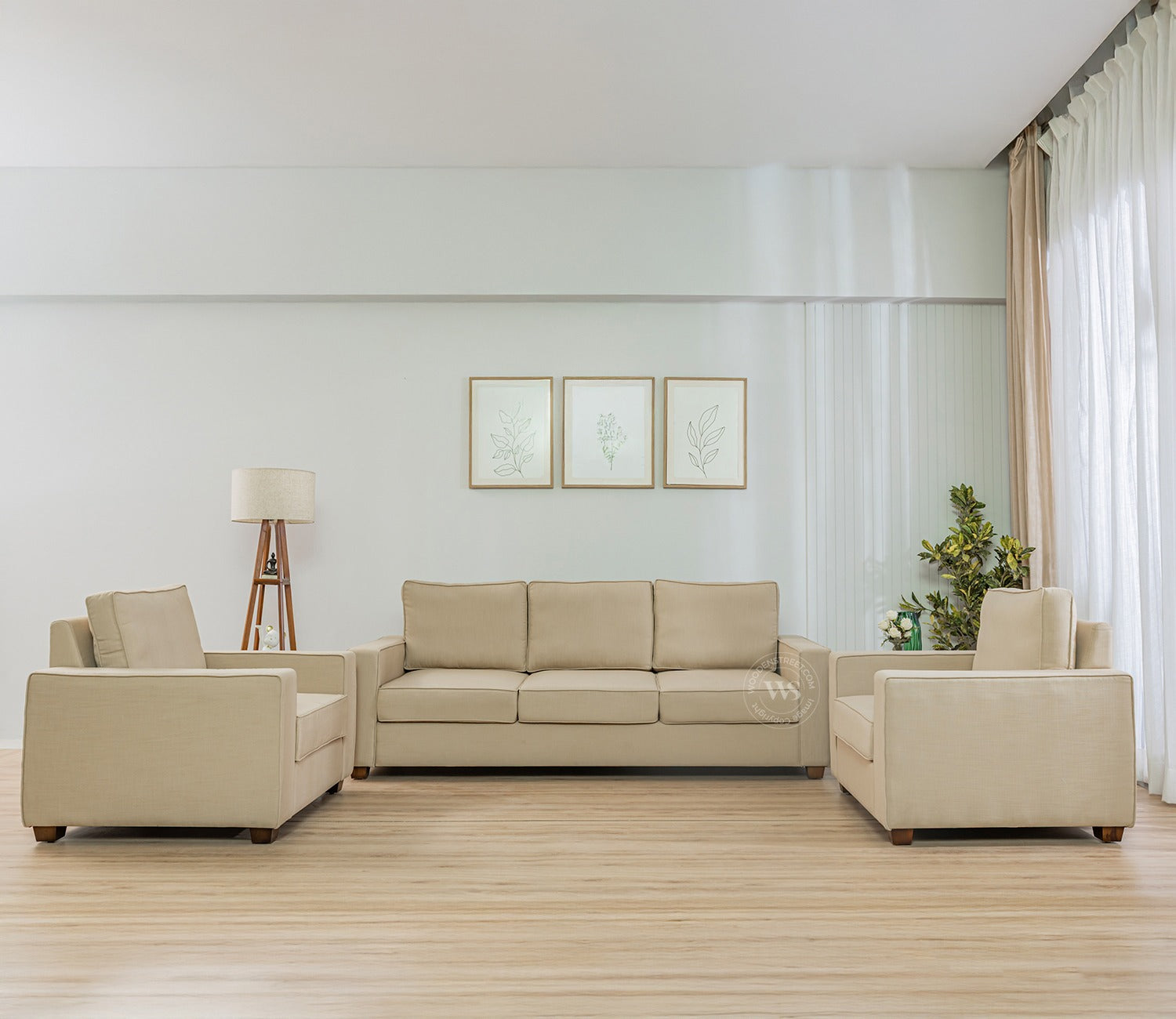 Albus 3+1+1 Seater Fabric Sofa Set (Cotton, Irish Cream)