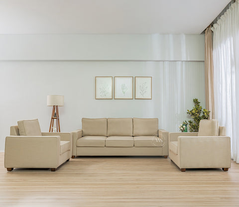 Albus 3+1+1 Seater Fabric Sofa Set (Cotton, Irish Cream)