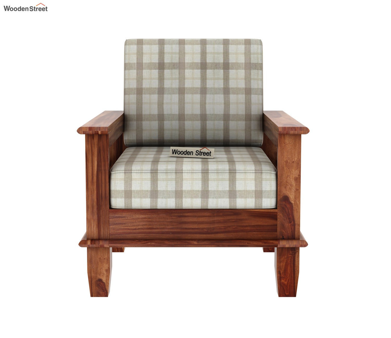 Quartz Printed Fabric Wooden Sofa Chair (Honey Cream Checkered)