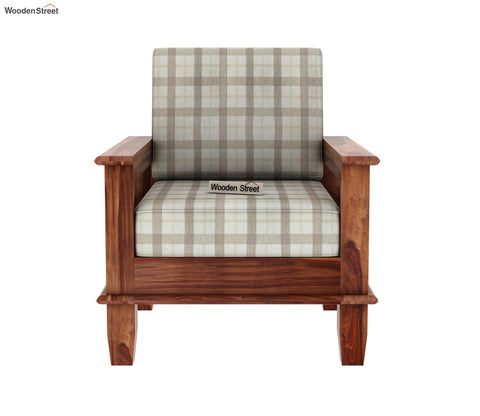 Quartz Printed Fabric Wooden Sofa Chair (Honey Cream Checkered)