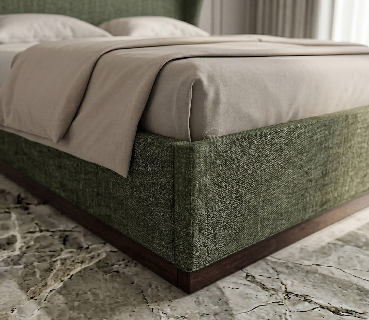 Adhiraj Luxurious Fabric Hydraulic Storage Bed with Plush Wingback Headboard (Queen Size, Sage Green)