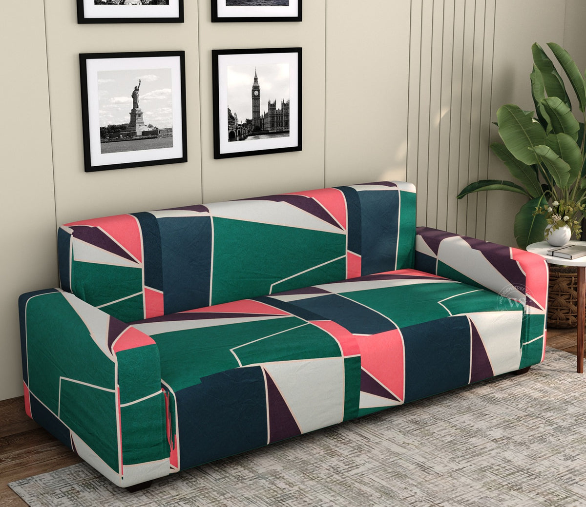 Pristia Printed Polyester Spandex 3 Seater Sofa Cover (Multi Color)