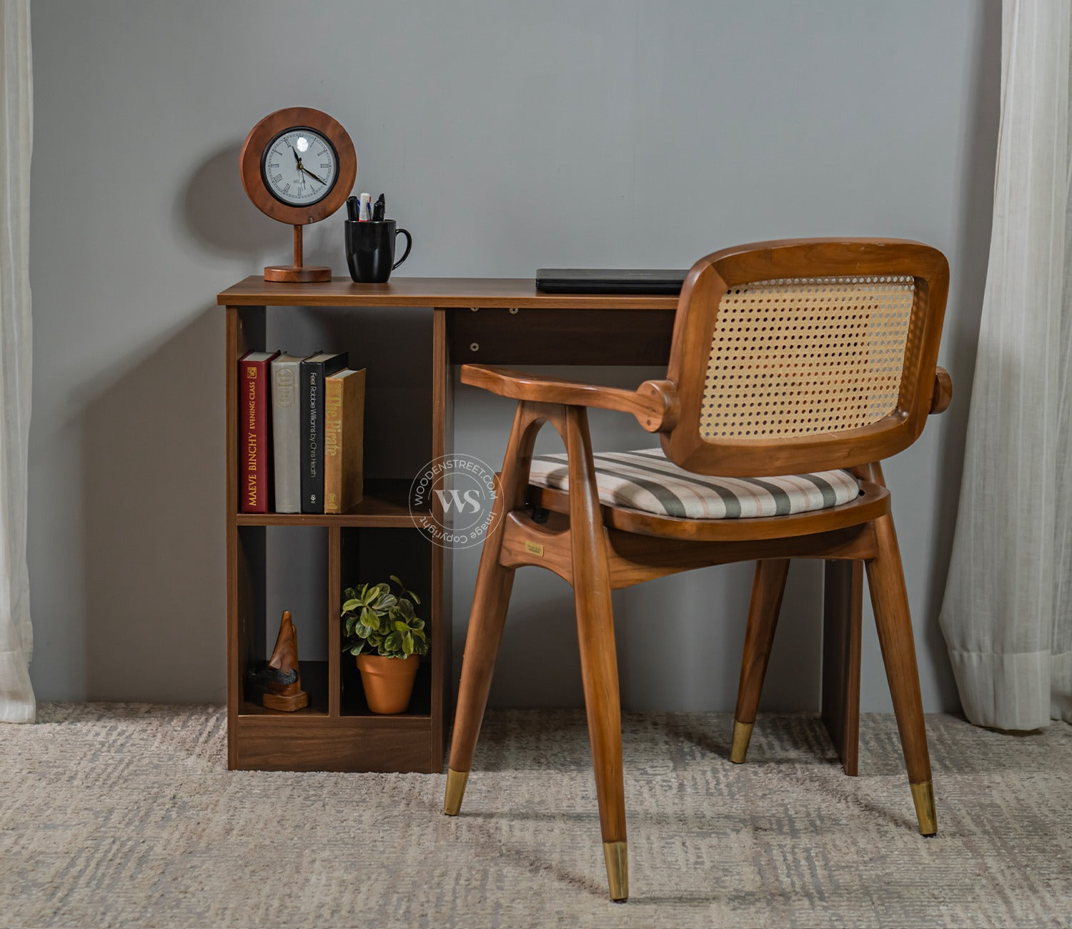 Atom Engineered Wood Study Table With Sectioned Shelf Storage (Columbian Walnut Finish)