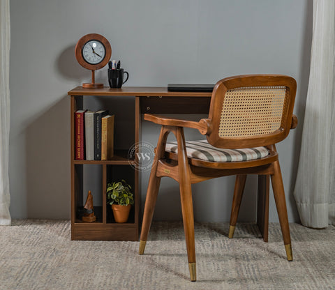 Atom Engineered Wood Study Table With Sectioned Shelf Storage (Columbian Walnut Finish)