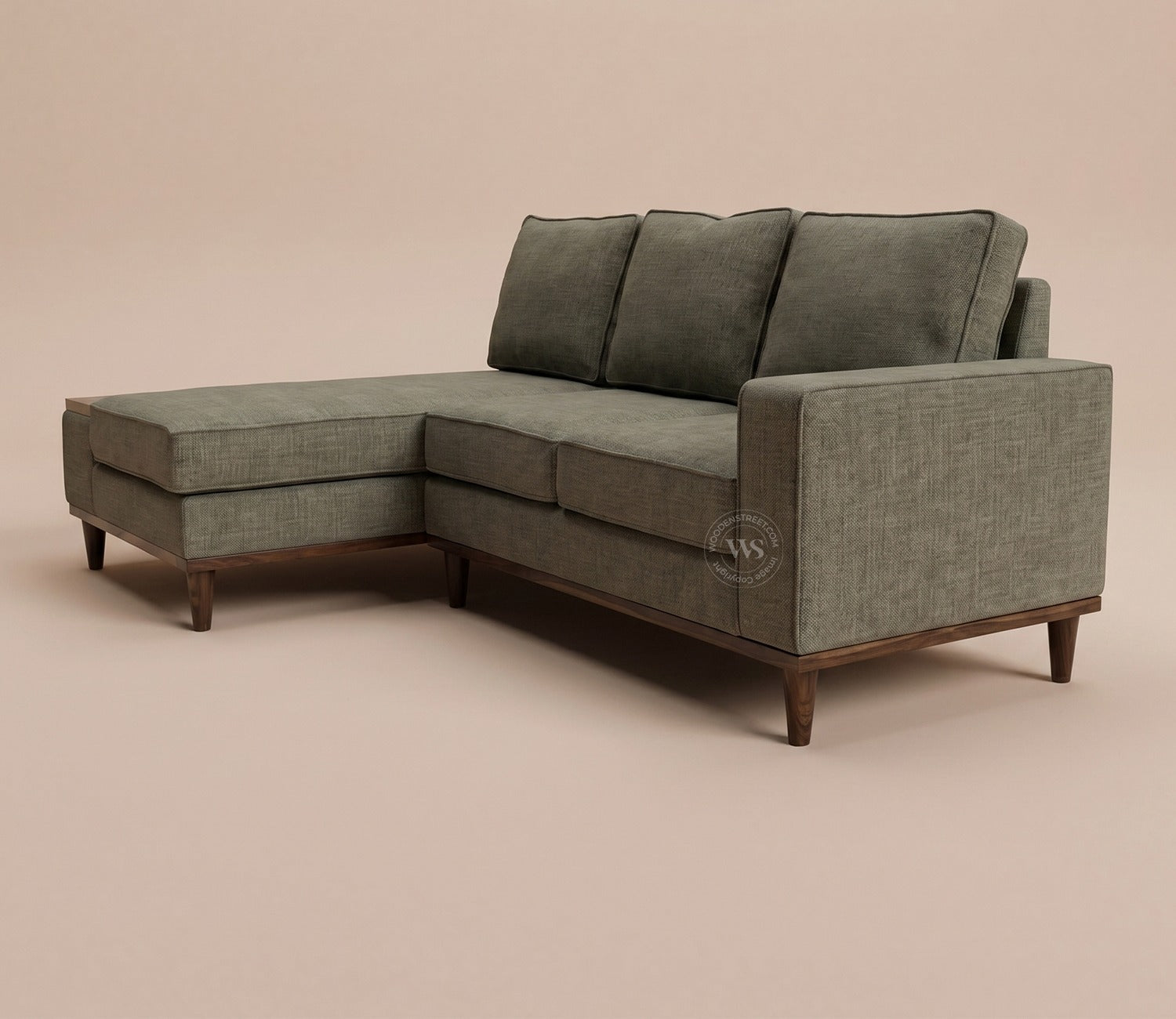 Ashion Premium Left Aligned L Shape Sofa with Built-in Side Wooden Deck (Sage Green)