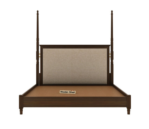 Regal Ash Wood Upholstered Poster Bed Without Storage (King Size, Teak Finish)