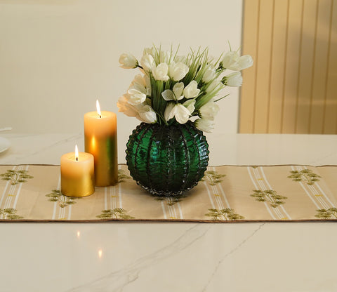 Palmetto Stripe Printed Cotton Table Runner (Beige, 13 x 72 Inches )
