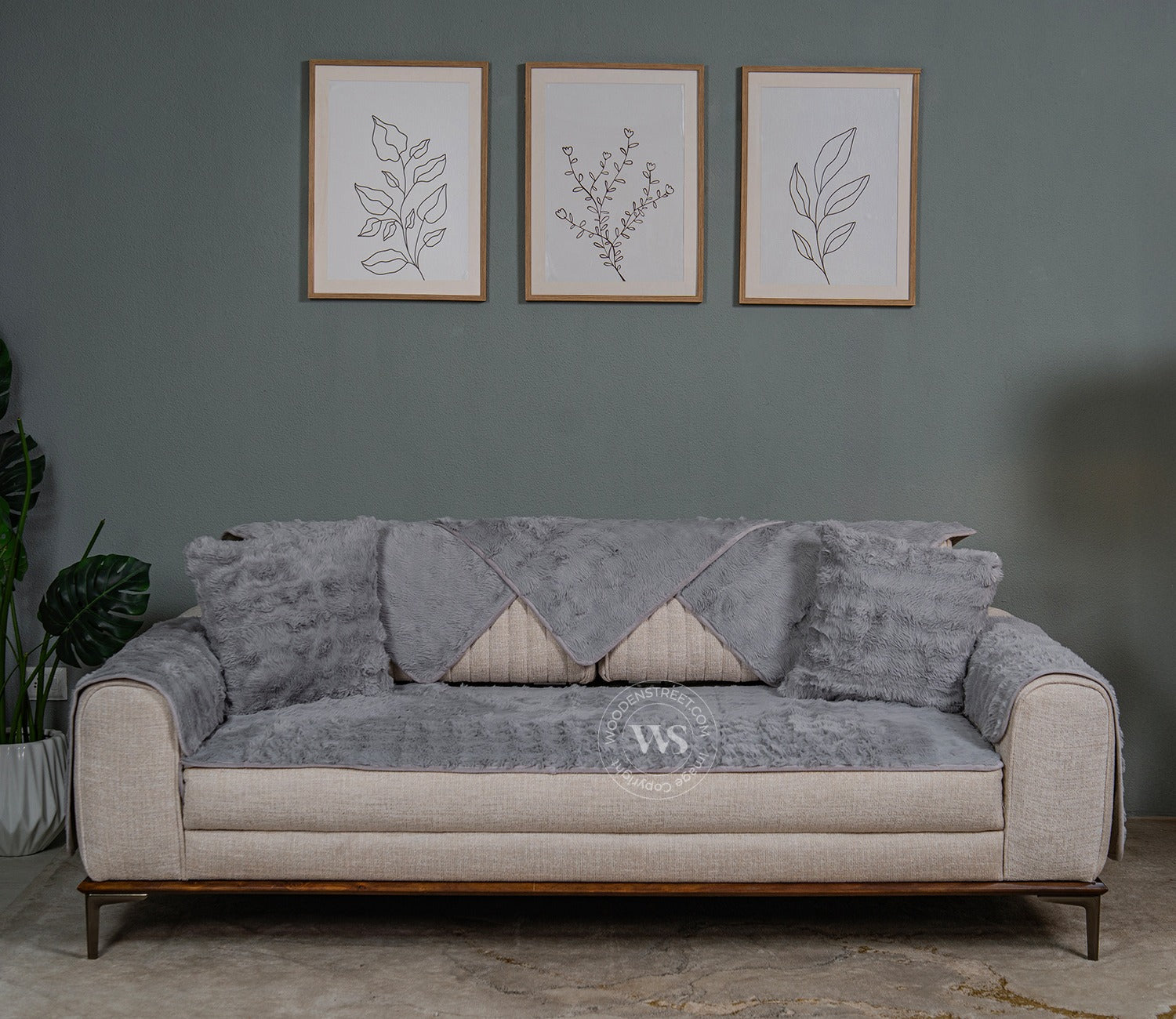 Serene Classic Plain Solid Grey 3 Seater Sofa Cover - Set of 8