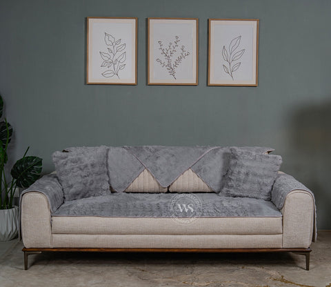 Serene Classic Plain Solid Grey 3 Seater Sofa Cover - Set of 8