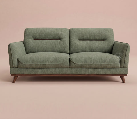 Alvaro 3+1+1 Seater Fabric Sofa with Wooden Accents (Cotton, Sage Green)