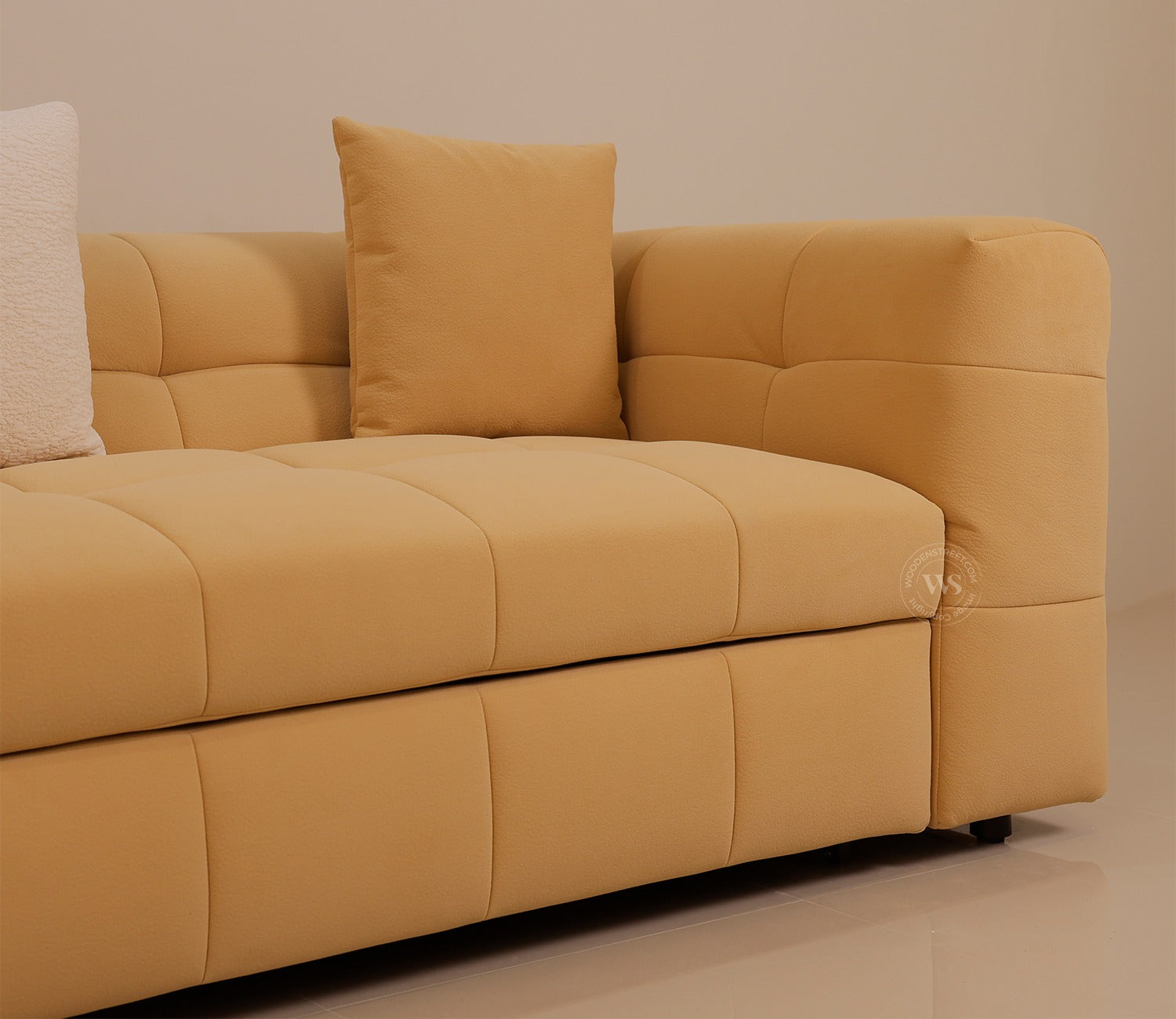 Cinnaro Modern Sofa Cum Bed with Pull Out Conversion and Tufted Design (Yellow)