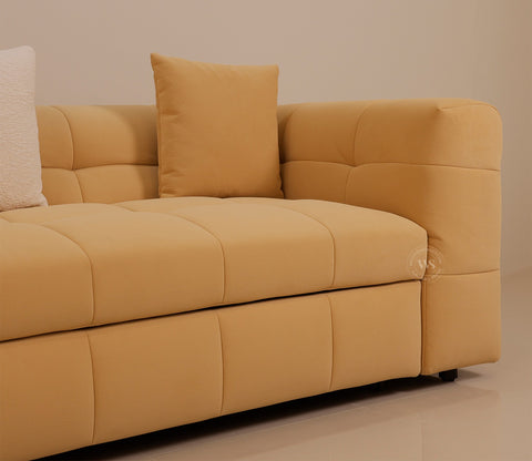 Cinnaro Modern Sofa Cum Bed with Pull Out Conversion and Tufted Design (Yellow)