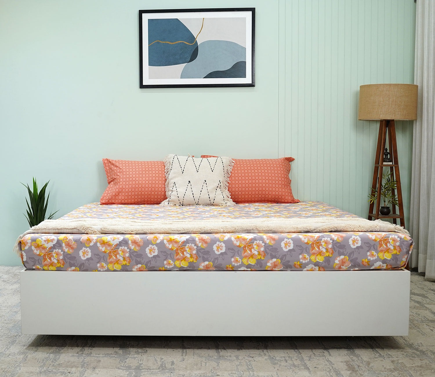 Blossom Celebration Queen Size Bedsheet (Orange)