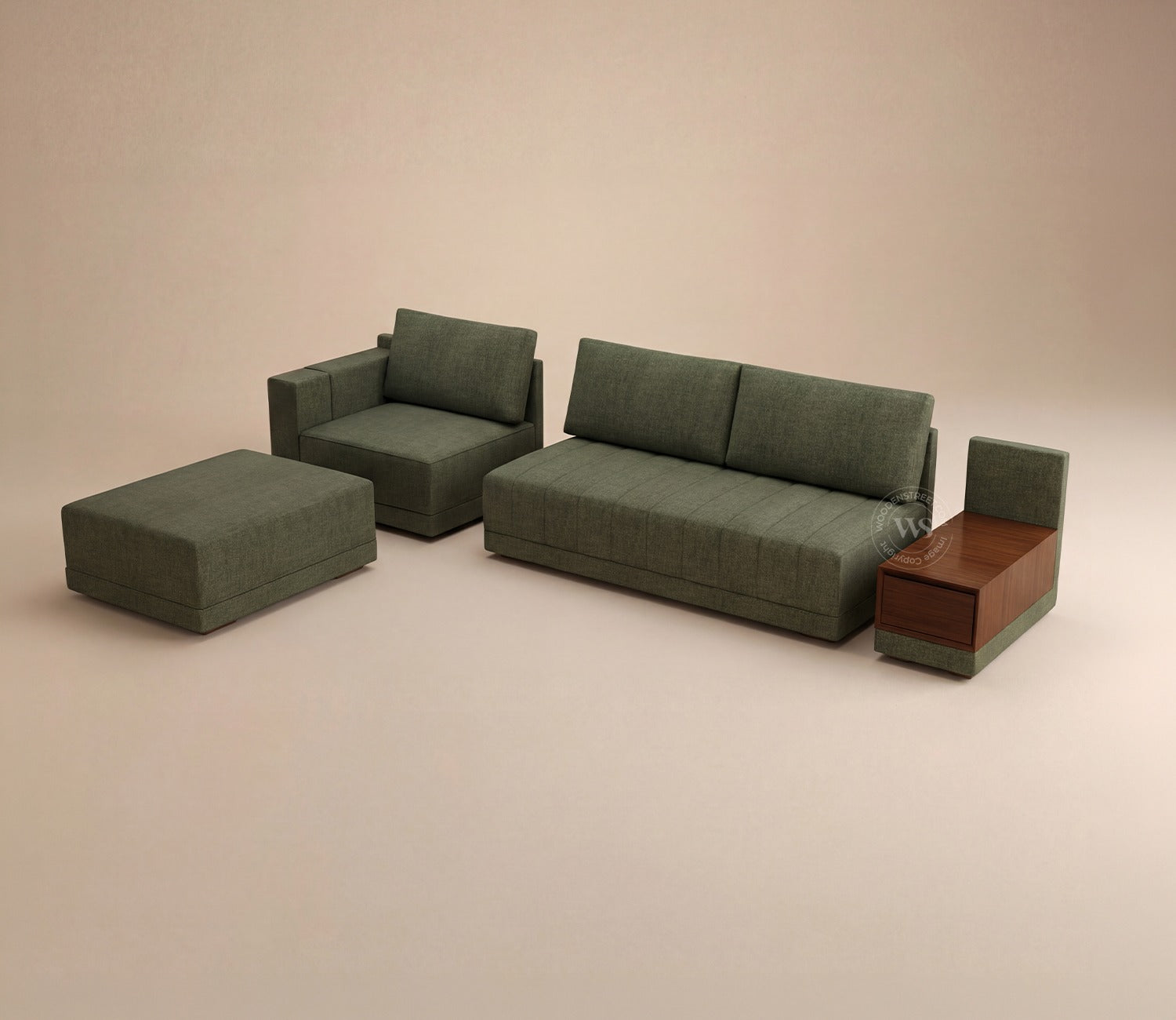 Oasis L-Shape Left Aligned Sectional Sofa (Sage Green)