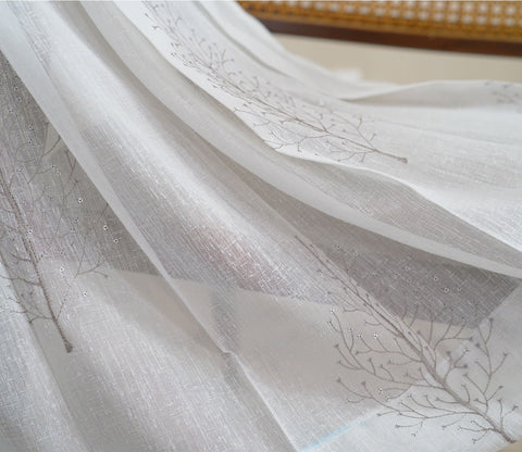 Shimmer Tree 1 Piece Sheer Curtain (Grey, 7 Feet)
