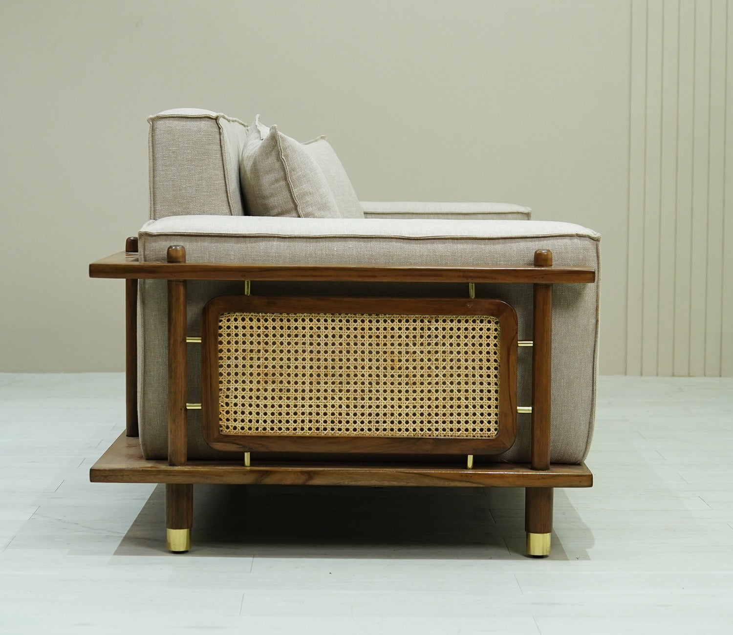 Saket 3+2 Seater Ash Wood Cane Sofa (Sand Beige)