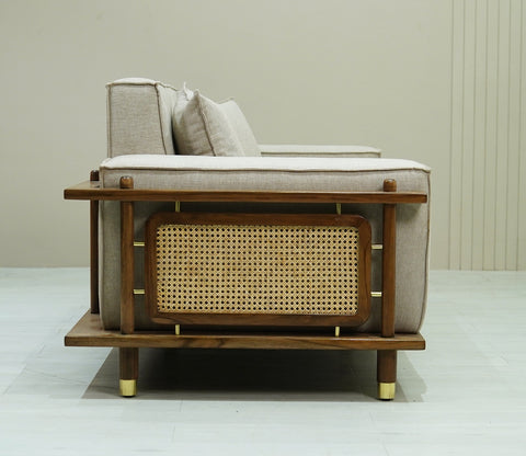 Saket 3+2 Seater Ash Wood Cane Sofa (Sand Beige)